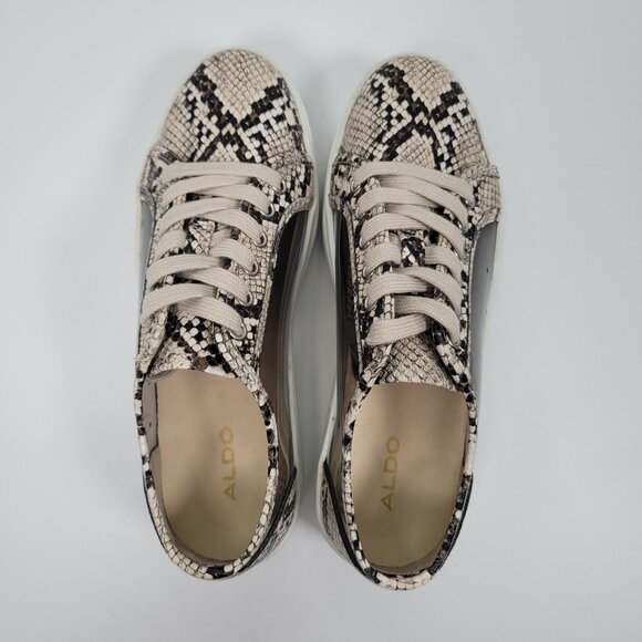 Aldo Platform Women’s Tan Black Lace Up Snake Print Sneaker US Size 6 - Picture 5 of 8
